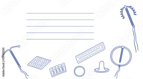 Card for gynecology and medicine with painted vector contraceptives for caring for the health of a modern woman