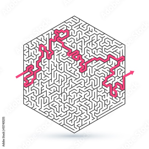 Illustration of Vector Maze Icon. Antique Labyrinth Game Puzzle with Solution