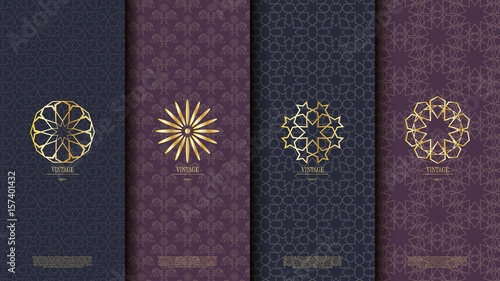 Packaging template islamic element seamless pattern background and logo vector design