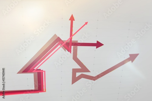 Real estate sales boom - Growing sales in real estate - Up and down arrows in graph - Digital infographics in red