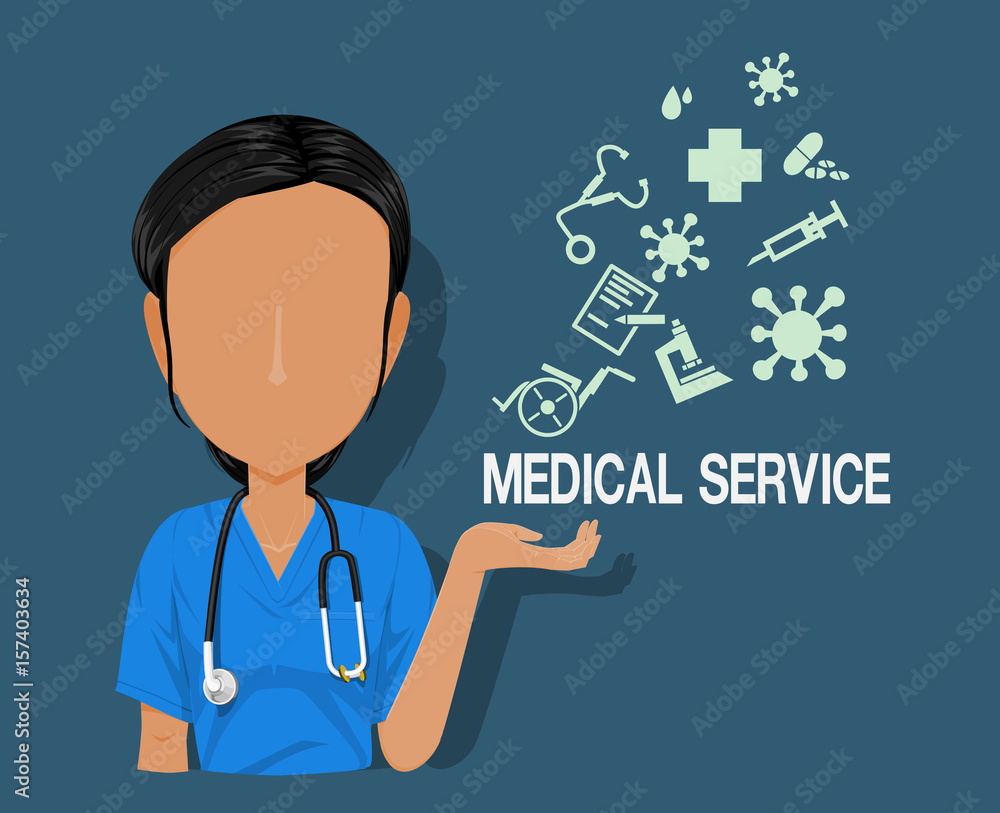 medical staff character with the medical info graphic icons on blue background
medical staff character with the medical info graphic icons on blue background