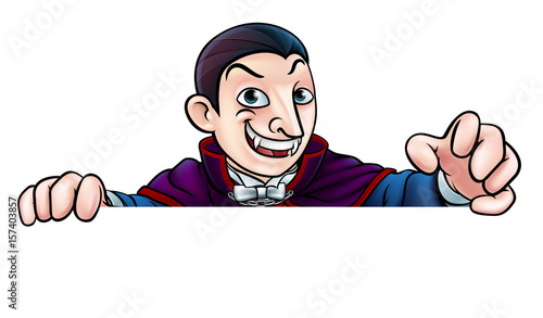 Cartoon Halloween Vampire Peeking Over Sign