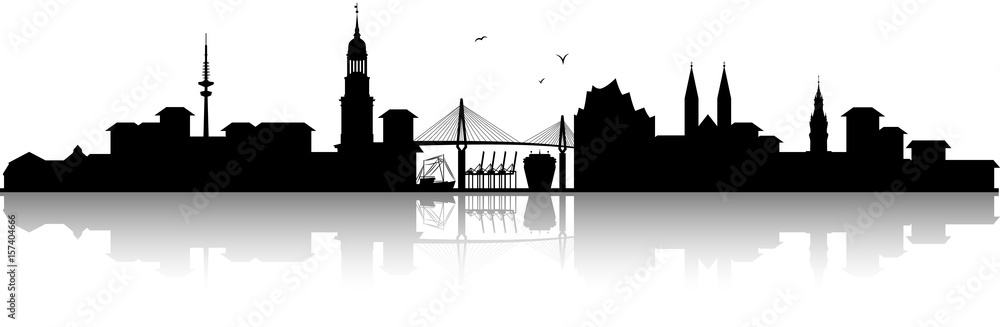 Obraz premium Hamburg panoramę panoramę sylwetka czarny Port Hamburg Elbe