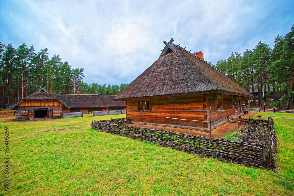 Old buildings in Ethnographic open air village of Riga