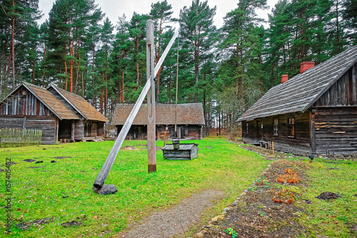 Old traditional buildings in Ethnographic open air village in Riga