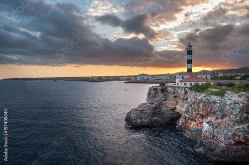 The Porto Colom lighthouse at sunset