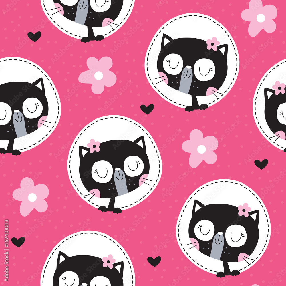 Fototapeta premium seamless pink cat pattern vector illustration
