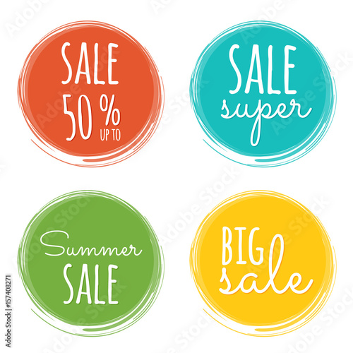 Sale vector labels. Summer seasonal sale painted stickers