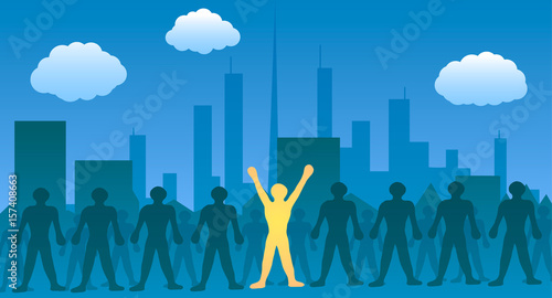 Winner in monotonous crowd among big city