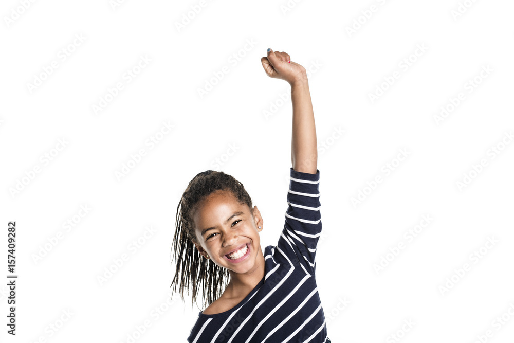 Adorable african little girl on studio white background