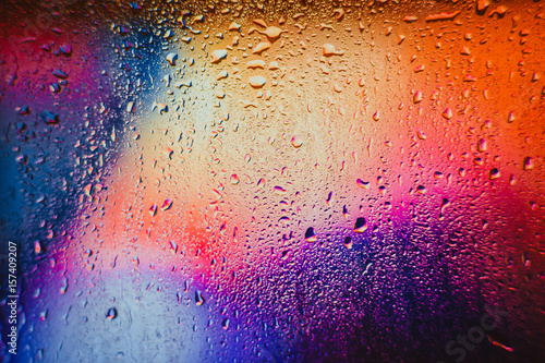 Raindrops on a blurred multicolored background