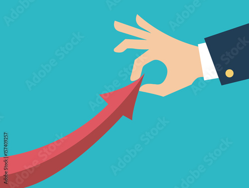 Businessman pulling grafic arrow up