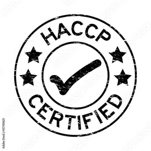 Grunge black HACCP (Hazard Analysis Critical Control Point ) certified round rubber stamp on white background