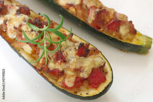 roast zucchini with meat stuffing