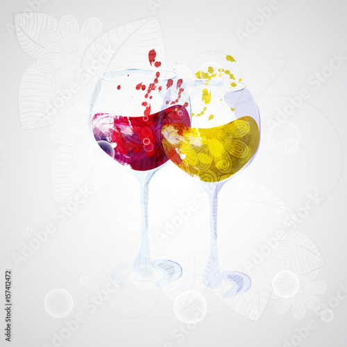 Two wine glasses with red and white wine.