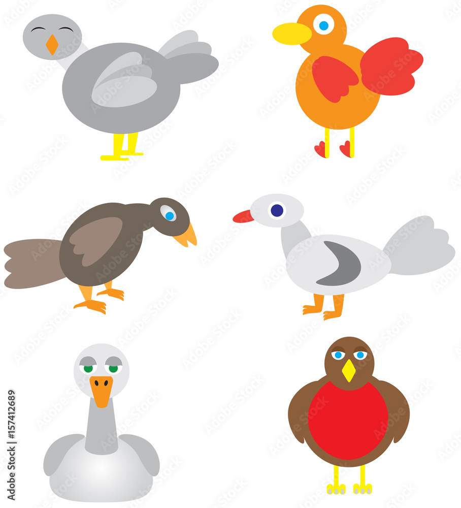 Collection of Simple Cartoon Bird Vectors Stock Vector | Adobe Stock