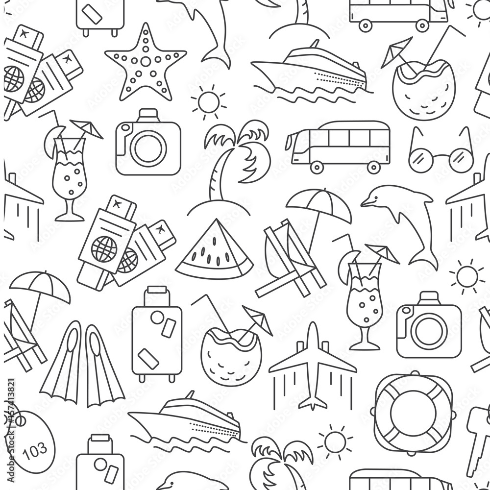 Obraz premium Vector illustration of seamless pattern with summer symbols
