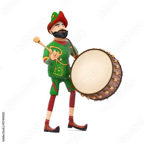 Turkish Culture karagoz playing drum ramadan drummer 3d illustration