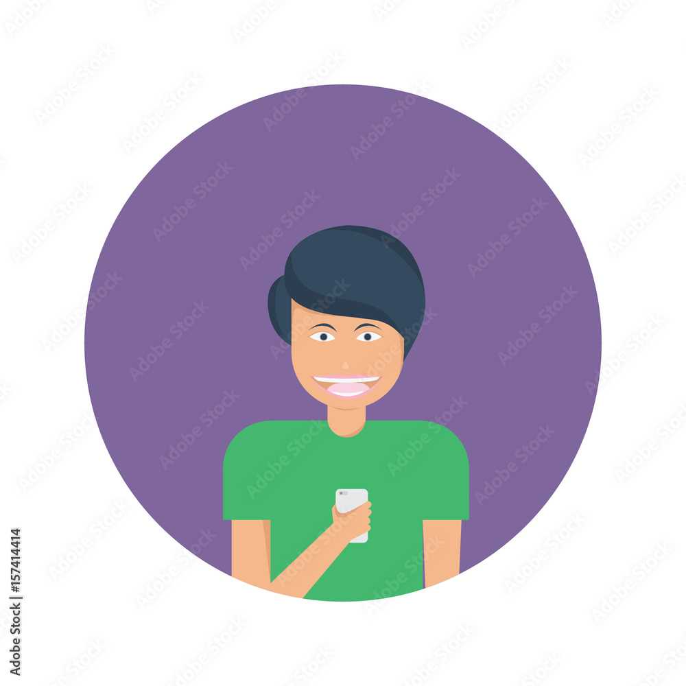 girl with phone icon vector illustration
