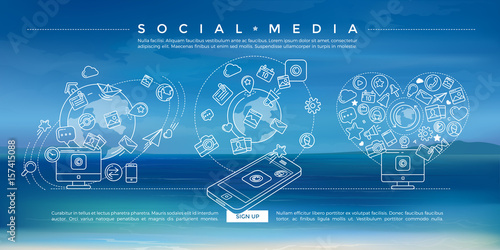 Social Media Blue Linear Illustration