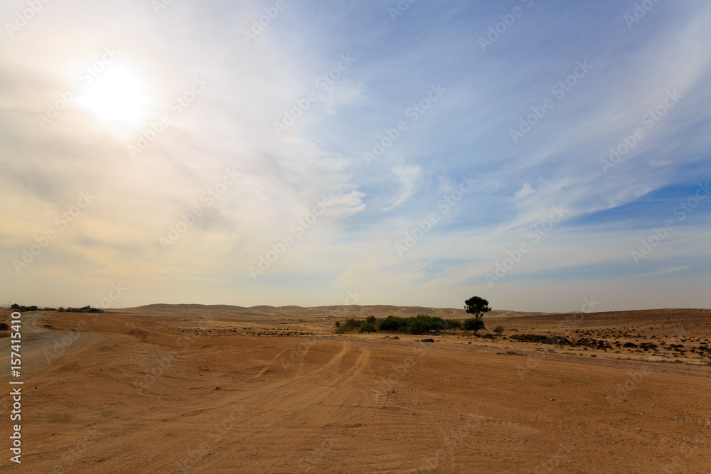 Wide panorama of Negev desert with clouds