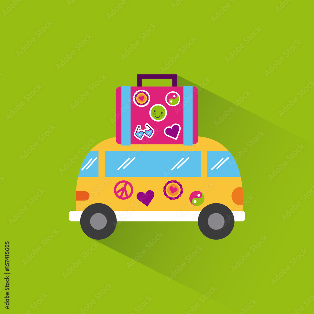bus hippie scenery cartoon vector illustration design icon graphic