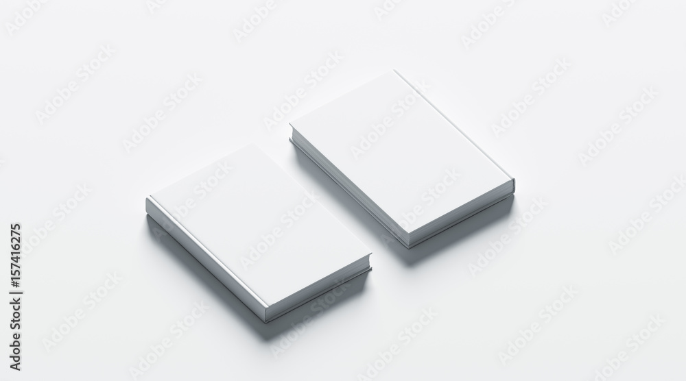Blank white hardcover books mock up set, front and back side view, 3d rendering. Empty notebook cover mockups, isolated. Bookstore branding template. Plain textbook with clear binding. Booklet above Blank white hardcover books mock up set, front and back side view, 3d rendering. Empty notebook cover mockups, isolated. Bookstore branding template. Plain textbook with clear binding. Booklet above