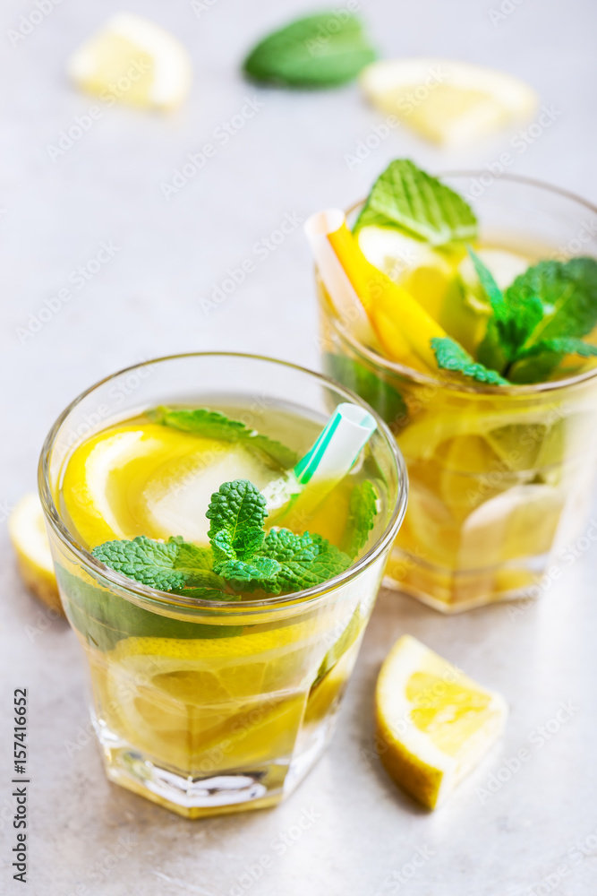 Homemade iced lemon sweet tea with mint Homemade iced lemon sweet tea with mint