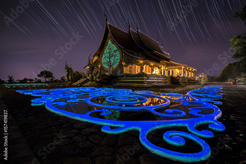 Watsirindhornwararam at Ubonrachathani,Thailand with Star trails © Sakkarin