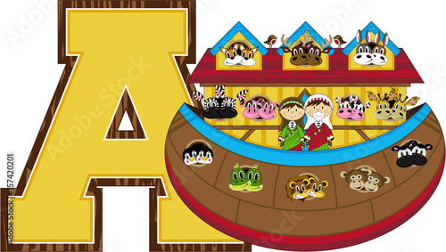 A is for Ark - Noah Biblical Illustration