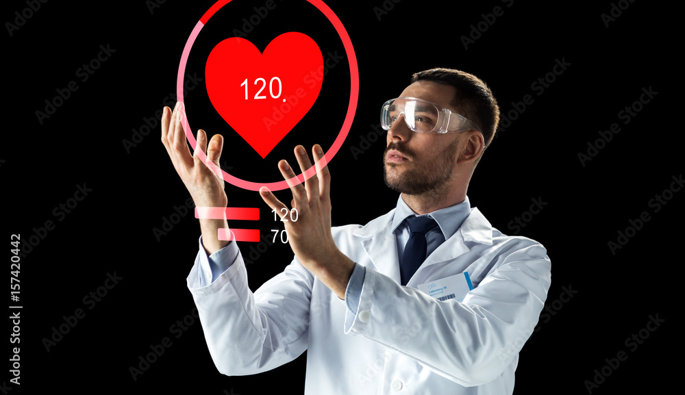 doctor or scientist with heart rate projection