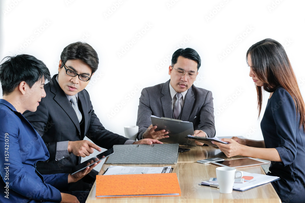 Portrait Of Multiracial Businesspeople Brainstorming In Meeting Portrait Of Multiracial Businesspeople Brainstorming In Meeting