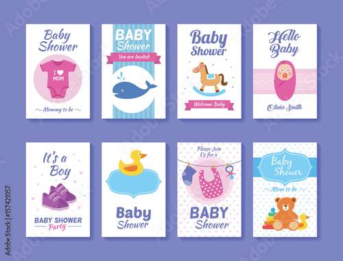 Set of baby shower greeting and invitation card templates