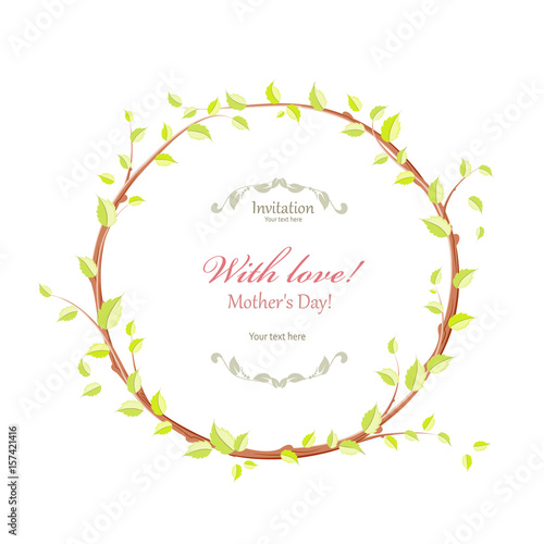 cute flora wreath with floral twig on grunge for your design
