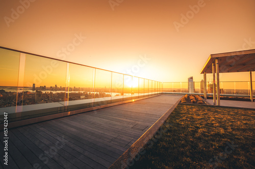 Manhattan roof deck at sunset