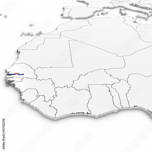 3D Map of Gambia with Gambian Flag on White Background 3D Illustration