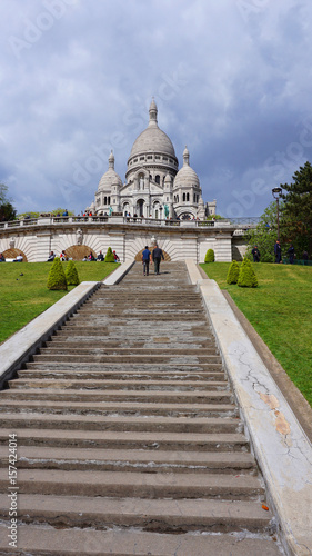 Photo of iconic Sacre Coeur Basilica in Montmartre, Paris, France © aerial-drone