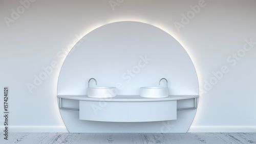 White bathroom. White wood floor