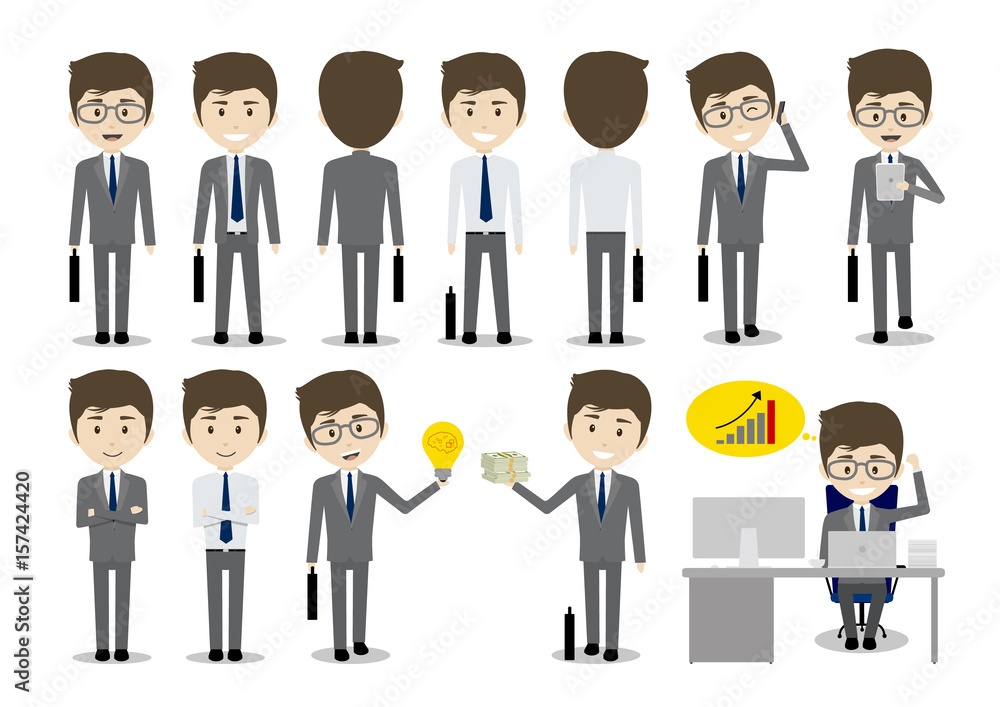 Vector set of businessman character design on white background cartoon illustration Vector set of businessman character design on white background cartoon illustration