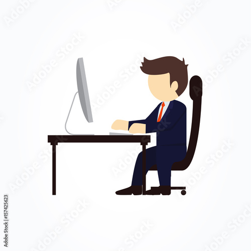 Businessman with computer. Vector illustration.