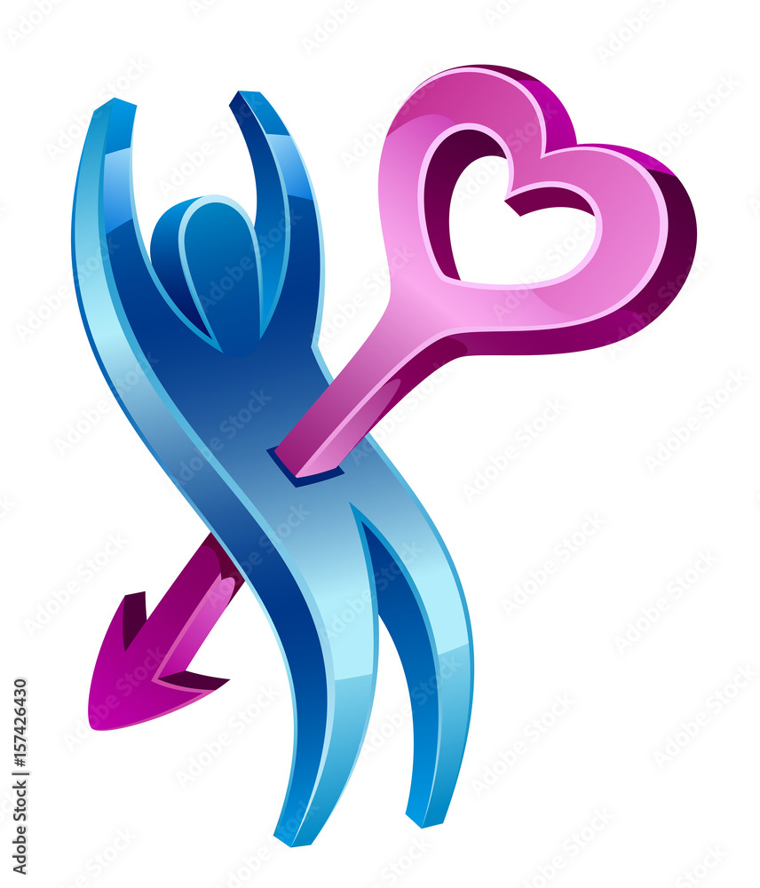 Arrow of love piercing man on a white background Arrow of love piercing man on a white background