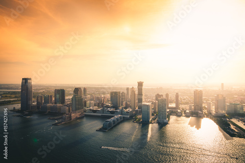 Aerial view of jersey city at sunset