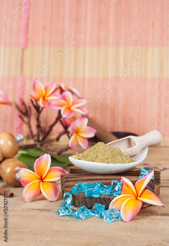 Herbal powder in plate ,concept herbal spa