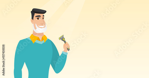 Man shaving his face vector illustration.