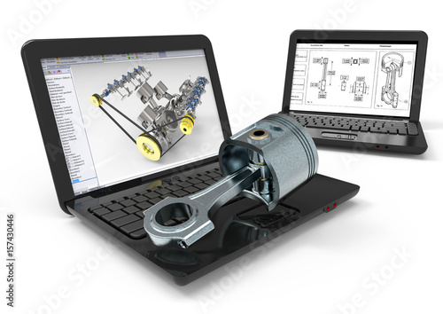 engine development  / 3D render image representing engine development