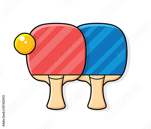 Two ping pong paddles or table tennis rackets and ball isolated