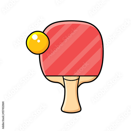 Red ping pong racket and ball isolated