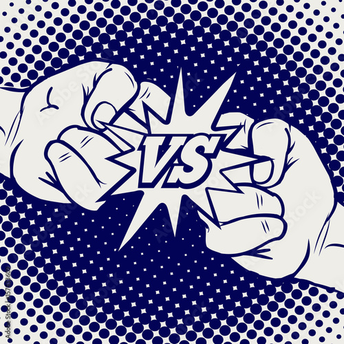 Hand drawn versus rivalry fist vector. Male hands battle