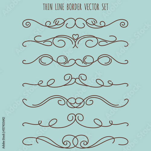 Hand drawn vintage thin line border set, vector illustration on blue background