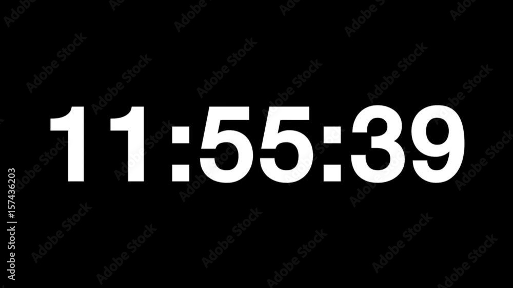 Countdown of 24 hours. Digital clock full 24h time-lapse - white numbers on black background. Timer with minutes and seconds. Countdown of 24 hours. Digital clock full 24h time-lapse - white numbers on black background. Timer with minutes and seconds.